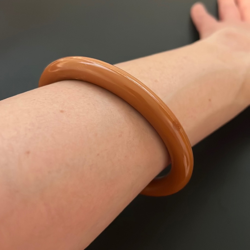 Vintage Plastic Bangle Bracelet, Brown, Tan, Large, Retro, Boho